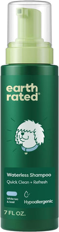 Earth Rated Waterless Dog Shampoo & Conditioner, Convenient No-Rinse Wash for Cleaning, Conditioning & Detangling, for All Coat Types, Refreshing White Tea and Basil Scent, 7 oz