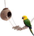 TOLMIOW 9-Piece Parrots Chewing Toy Set - Natural Wood & Rope Bungee Toys for Anchovies, Coconut Hideaway with Ladder, Bird Perch Stand, Cage Accessories for Parakeets, Cockatiel, Conure, Mynah, Macaw