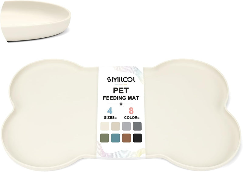 SMILOOL Waterproof Silicone Pet Food Mat with Raised Edge for Dog & Cat