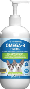 Pet Wellbeing Omega-3 Icelandic Fish Oil for Cats - Wild-Caught, Cold-Water Fish, Healthy Skin and Coat, Joint Health and Mobility, Fatty Acids, Anchovies, Sardines - EPA, DHA - 8 fl oz (236 ml)