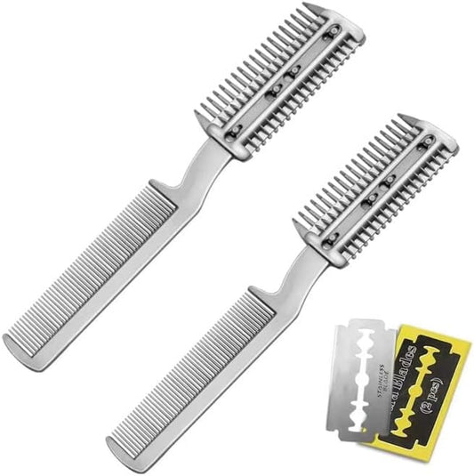2Pcs Razor Comb for Dogs Cats with Extra Blades Double Sides Pet Razor Comb Trimming & Grooming Hair Cutter Comb Trimmer