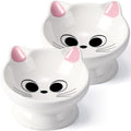 2Pcs Raised Cat Food Bowl Ceramic 15° Tilted Cat Food Bowls Protect Cat's Spine Anti Vomiting Backflow Prevention Bowls for Adult, Kitten, and Small Dogs, Pink