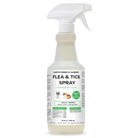 Kate's Home & Garden Flea and Tick Spray for Dogs and Cats – 32 oz Natural Peppermint Flea Spray – Kills & Repels Fleas, Ticks, Mosquitoes – Pet Safe