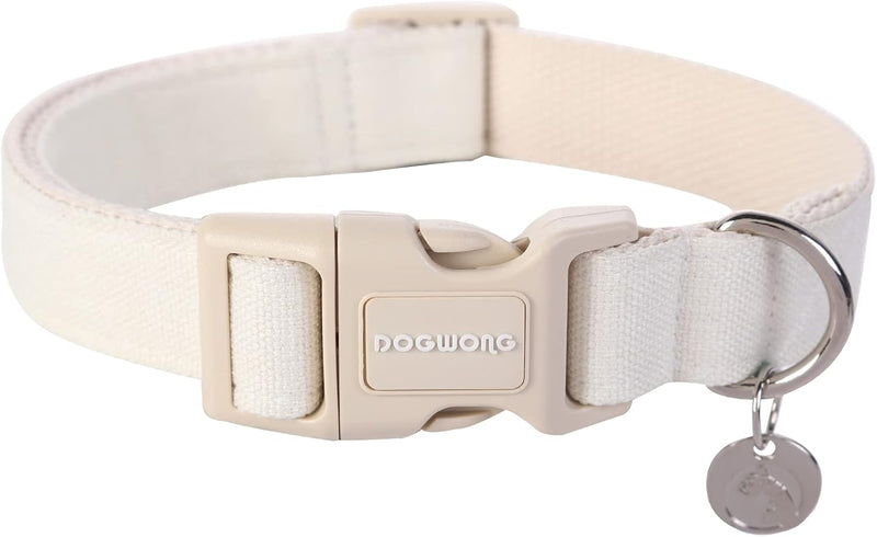 DOGWONG Cotton Hemp Dog Collar, Heavy-Duty White Dog Collar Adjustable Soft Natural Fabric Pet Dog Collar Cute Wedding P
