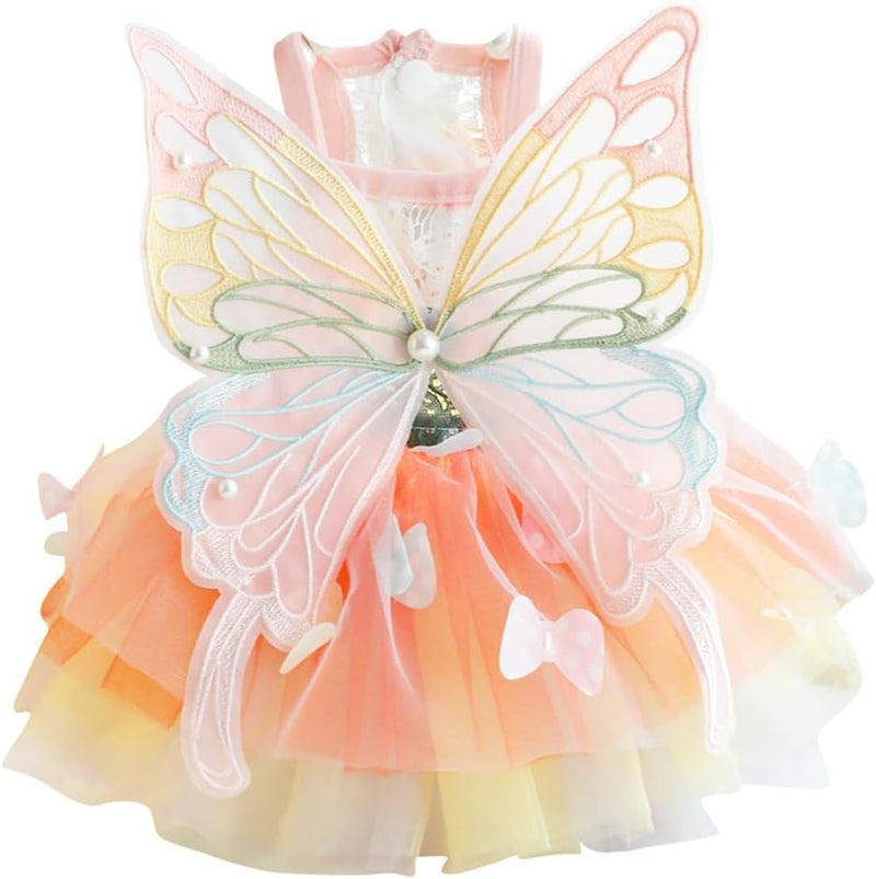 Rainbow Butterfly Dog Dresses for Small Dog Girl Puppy Lace Tutu Princess Dress Cat Outfit Pet Butterfly Costume for Kit