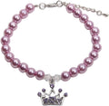 Dog Cat Pearls Necklace Collar with Rhinestones Crown Charm Pendant Pet Puppy Jewelry