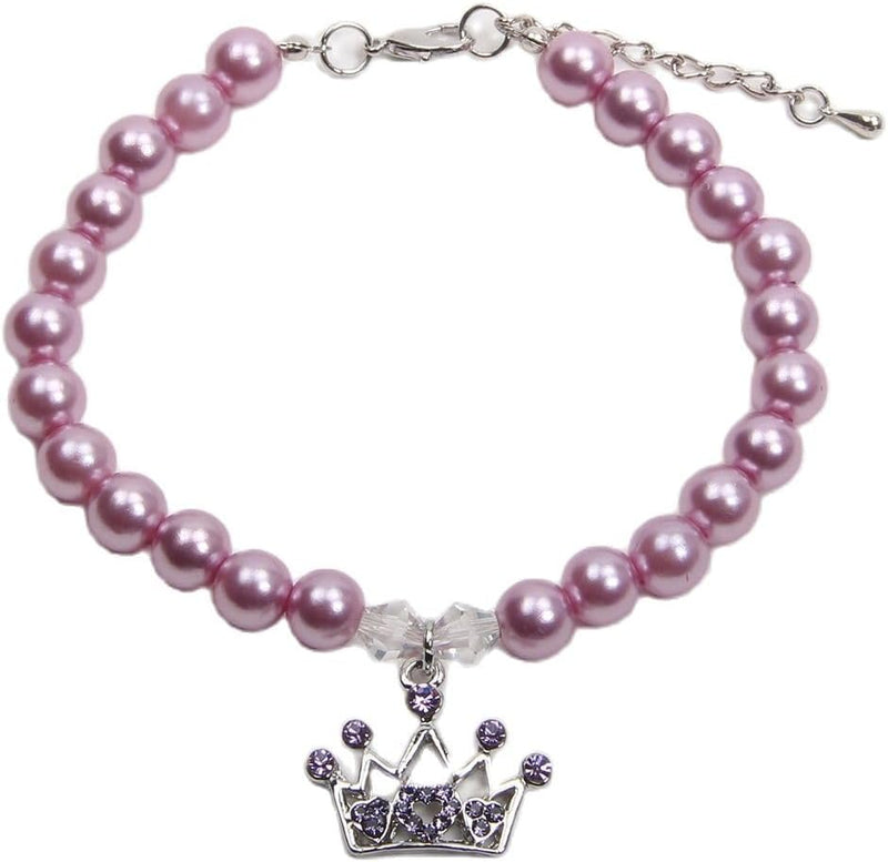 Dog Cat Pearls Necklace Collar with Rhinestones Crown Charm Pendant Pet Puppy Jewelry