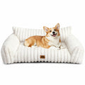 Warmrest Dog Couch for Pets, Cute Small Dog Bed Medium Size Dogs with Cozy Soft Faux Rabbit Fur for Small & Medium Dogs, Supportive Pet Sofa with Removable Washable Cover, Cream, 36"