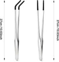 2 Pack Extra Long Stainless Steel Reptile Feeding Tongs with Rubber Tip - 10.6" Straight And Curved Long Tweezers for Aq