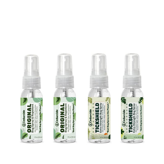 Cedarcide Original & Tickshield Family Pack | Natural Cedar & Lemongrass Oil Bug Spray | Eco-Friendly, Family-Safe Flea & Tick Repellent | Pack of 4, 1oz Spritzers