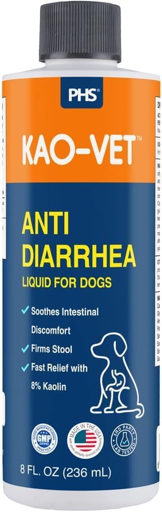 Dog Anti Diarrhea Liquid for Dogs & Puppies, 8 fl oz (236 mL) – Fast Acting Diarrhea Relief with 8% Kaolin, Upset Stomac
