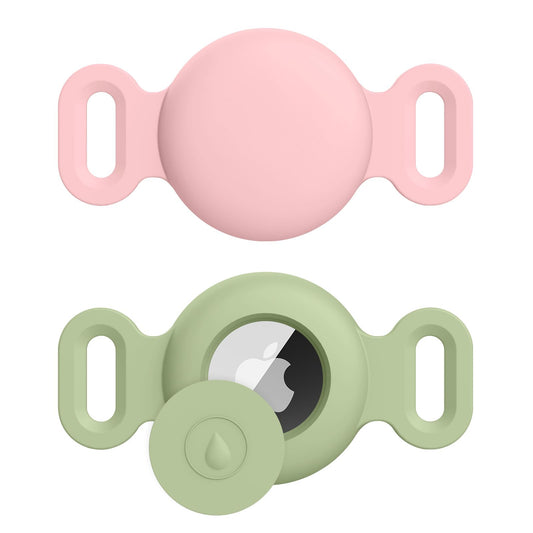 Airtag Dog Collar Holder for Apple Airtag Dog Tracker, 2 Pack GPS Tracking Accessories Anti-Lost Silicone Air Tag Holder Case for Pet Cat Dog Collars (Pink+Matcha, Small)