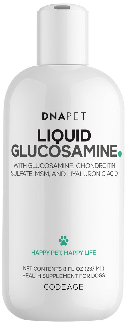 DNA Pet Liquid Glucosamine for Dogs - Glucosamine, Chondroitin, MSM, Hyaluronic Acid, Manganese Chelate for Pets - Liquid Dog Supplement - All Breeds - 8 fl oz