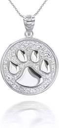 Claddagh Gold Solid .925 Sterling Silver Puppy Dog Cat Pet Paw Print Round Coin Medal Pendant Necklace - Choice of Penda