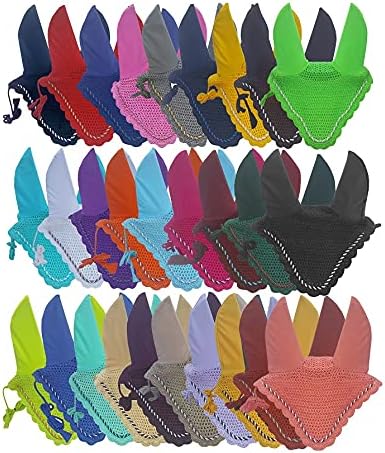 Horse Ear Bonnet Fly Veil Crochet Equestrian with Piping 30 Color Full/COB/Pony (Large/Full, White)