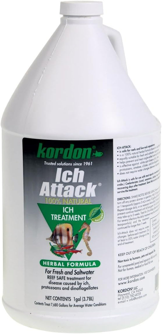 KORDON Ich-Attack Disease Inhibitor: Treats for Ich & External Fish Diseases, 100% Organic Herbal Treatment for Fresh & 