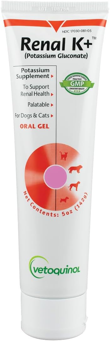 Vetoquinol Renal K+ (Potassium Gluconate) Potassium Supplement Gel for Dogs and Cats, 5oz