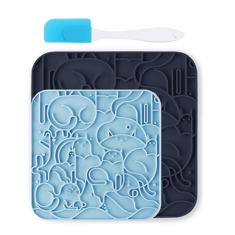 VI-FA Lick Mat for Dogs & Cats, Slow Feeder Licking Pad with Suction Cups for Anxiety Relief, Puppy & Kitten Mat for Bath Time, Grooming & Training (2 Pack, Deep Blue+Light Blue)
