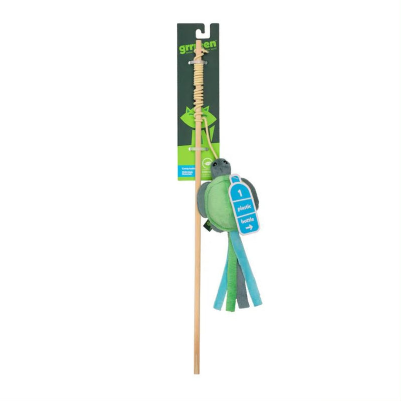 GRRREEN Cat Toys | Plush Turtle Teaser Cat Wand Toy | Eco Friendly Interactive Cat Toys for Indoor Cats