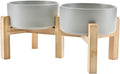 SPUNKYJUNKY Elevated Dog Bowls Ceramic, 6.1'' Dogs and Cat Food Water Bowls Raised with Non-Slip Bamboo Stand for Medium