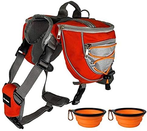 Saddlebag Back Pack & Harness Combo for Dogs 30-100+ lbs. Perfect for Travel, Trail Hiking, & Camping. Reflective, Light