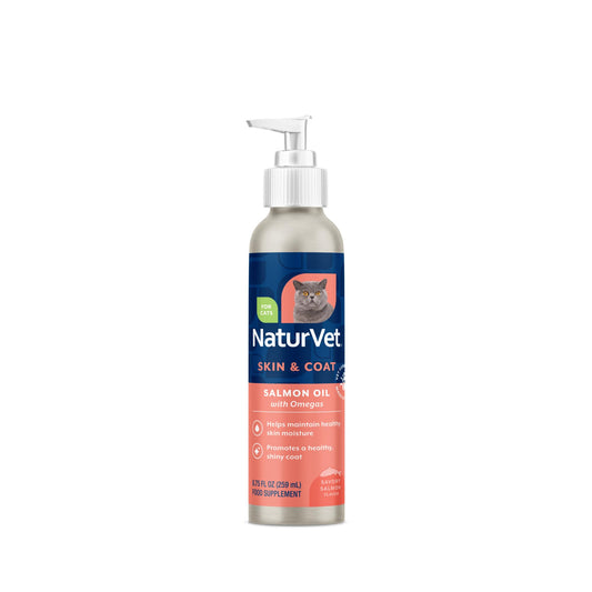 NaturVet Salmon Oil Skin & Coat Supplement for Cats, Savory Salmon Flavor, 8.75 fl oz