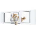 NIAOMAOGOU Cat Door for Window, Aluminum Cat Door Window Insert with 4 Secure Lock Modes, Magnectic Closure for Cats, Fit Window Width 32"-36", White