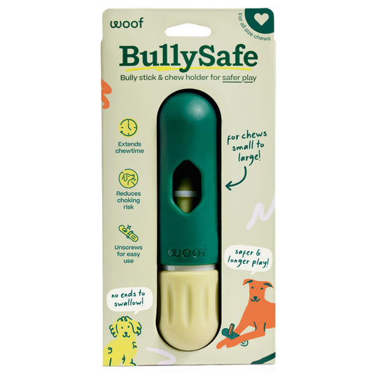 WOOF BullySafe - Bully Stick Holder - Durable Dog Chew Holder for Safe, Long-Lasting Play - Easy to Clean - No More Swallowed Ends - for Dogs 10+ lbs