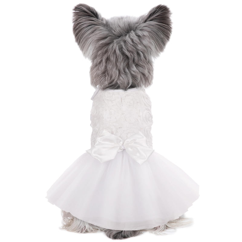 Kuoser Dog Dress Pet Wedding Dresses, Adorable Tutu Shirts for Small Medium Girl Dogs, Puppy White Princess Outfits with Luxury Lace Pearl Bow, Retro Pet Costumes for Birthday, Party, Wedding