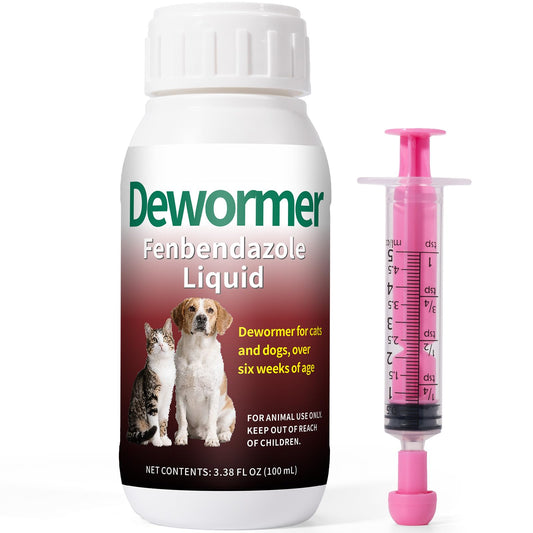 Fenbendazole Dewormer for Dogs & Cats, 100 ml Liquid for Roundworms, Hookworms, Tapeworms, Whipworms & More, Broad Spectrum, Safe for 6 Weeks and Older