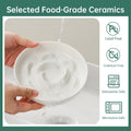 Ceramic Cat Slow Feeder Bowl - 6.3'' Wide Opening Whisker Friendly Cat Plate for Dry and Wet Food - Cute Maze Feeder Dish Helps Reduce Vomiting - Microwave and Dishwasher Safe - White