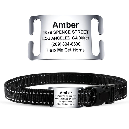 TechMark Dog Tags Personalized for Pets Custom ID Laser Deep Engraving Stainless Steel Ultra Durable, Polished Curved Rectangular Arch, Text ONLY for 1" Collars