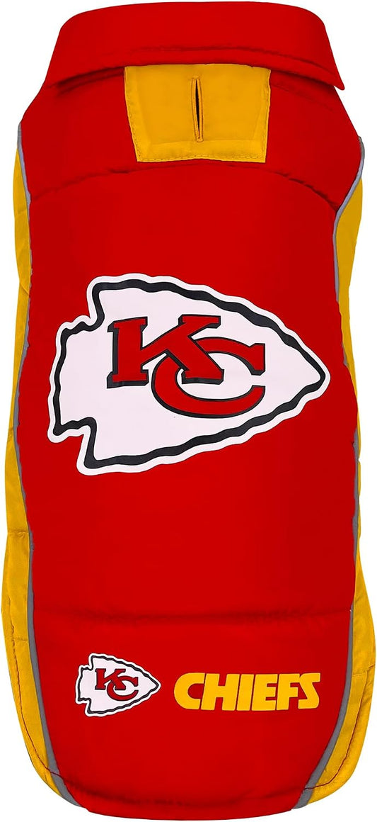 NFL Kansas City Chiefs Puffer Vest for Dogs & Cats, Size Medium. Warm, Cozy, and Waterproof Dog Coat, for Small and Larg