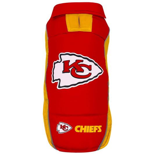 Pets First Kansas City Chiefs Puffer Vest, Small, Waterproof Dog Coat, NFL Licensed Pet Warming Sports Jacket