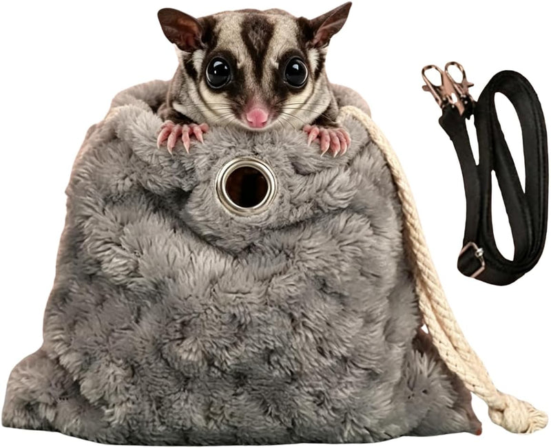 Sugar Glider Bonding Pouch Warm Travel Carrier Hamster Nest & Strap (Grey)