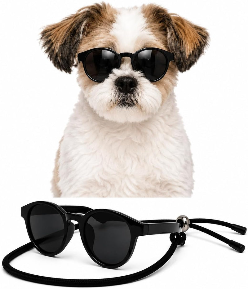 G014 Small Breed up to 15lbs Dog Cat Pet Puppy Panto Round Sunglasses (Panto Black, Small Dog up to 15 lbs)