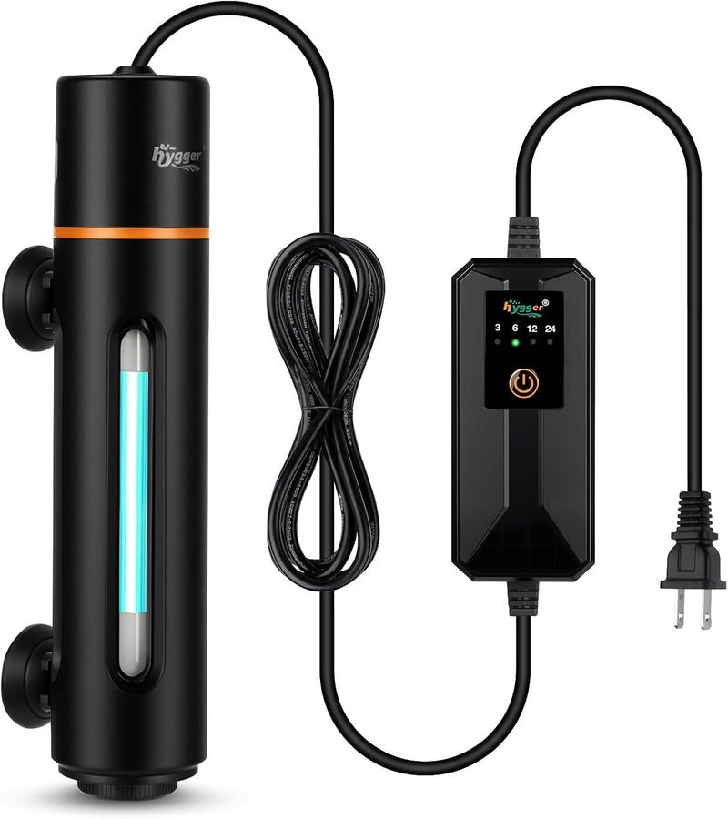 hygger 11W Aquarium U-V Light with Timer, 360° Protective Shield Clean Lamp for Green Water & Algae, Amphibian Small U-V