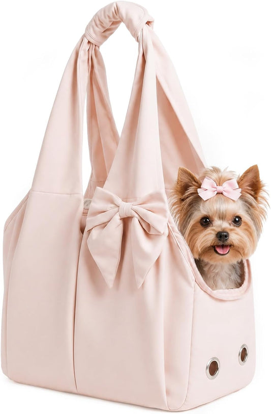 Dog Purse Carrier for Small Dogs, Soft Dog Tote Bag Carrier with 4 Large Pockets, No Collapse, Lightweight, Smart Zipper Lock, Comfortable Puppy Cats Rabbit Carrier for Travel, Outdoor(Pink)