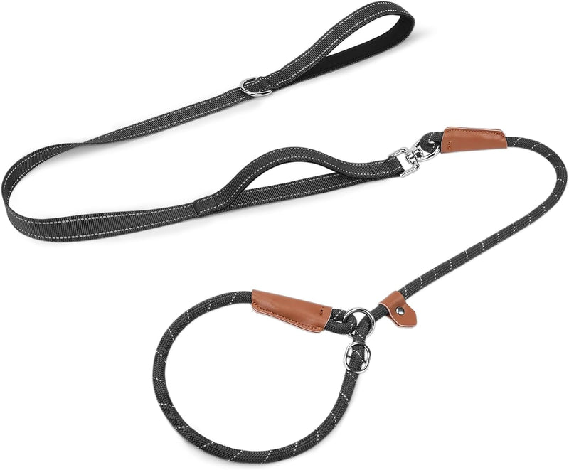Joytale Slip Lead Dog Leash with Dual Handle, No Pull, Black, 6FT x 3/8
