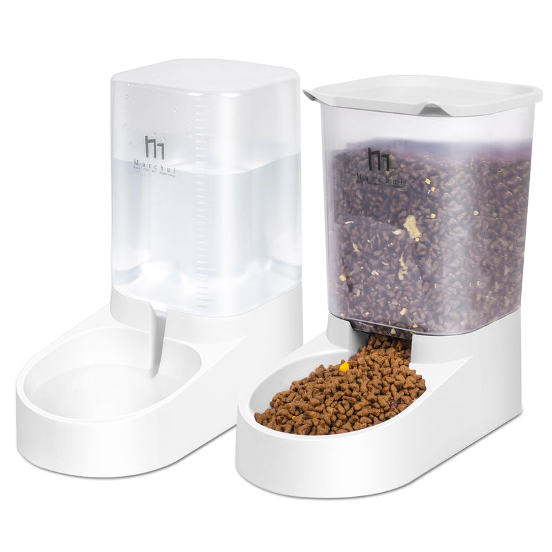 Marchul Dog Feeder, Gravity Cat Feeder and Water Dispenser Set, Automatic Pet Food Bowl and Waterer Large Capacity for Small Medium Pets Puppy Kitten Rabbit (1 Gallon / 3.8L)