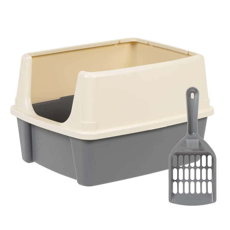 Amazon Basics Large Cat Litter Box with High Sides, Open Top for Easy Access, Includes Scoop with Storage, 19