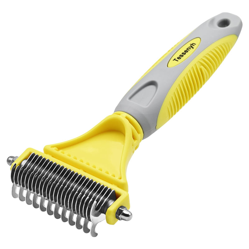 Tessenyh Professional Dog Brush for Shedding, Undercoat Rake for Medium and Long Haired & Double Coated Dogs, Double Sided Design with 12+23 Blades