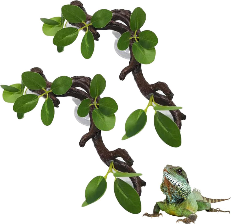 PINVNBY 2 PCS Reptile Corner Branch Terrarium Plant Decoration Branches for Reptiles with Suction Cup for Amphibian Liza