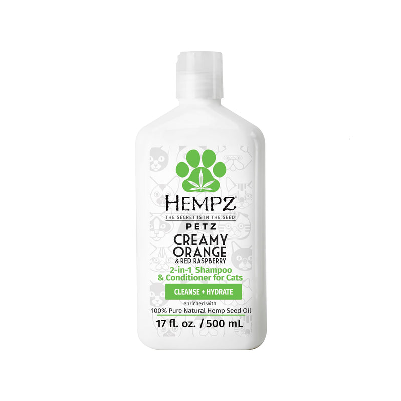 Hempz Petz, Cat Shampoo & Conditioner, Creamy Orange & Red Raspberry 2 in 1 Shampoo & Conditioner 17 oz.