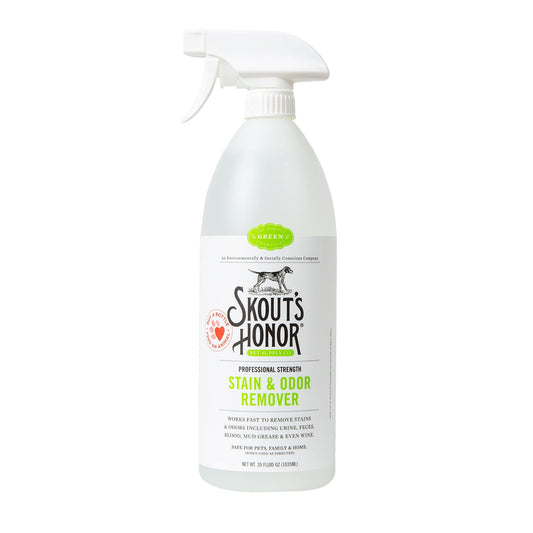 SKOUT'S HONOR Pet Stain and Odor Remover - Powerful Cleaner for Dog Urine, sweat, and other messes, Destroys and Removes Odor and Stain Molecules, Eco-Friendly Formula for Carpets and Home, 35oz