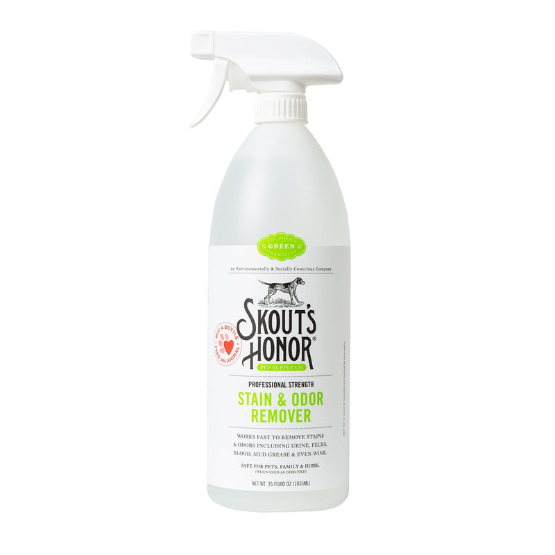 SKOUT'S HONOR Pet Stain and Odor Remover - Powerful Cleaner for Dog Urine, sweat, and other messes, Destroys and Removes Odor and Stain Molecules, Eco-Friendly Formula for Carpets and Home, 35oz