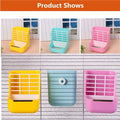 Rabbit Feeder, Hay Food Bin Feeder, Pink (Plastic), Adjustable, Removable Grass Rack, Stainless Steel Edge, for Rabbit, 
