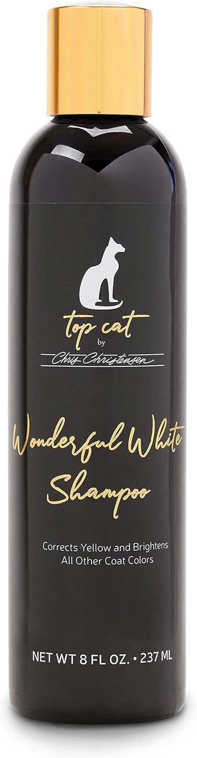 Chris Christensen Top Cat Wonderful White Shampoo for Cats, Groom Like a Professional, Corrects Yellow, Brightens All Co