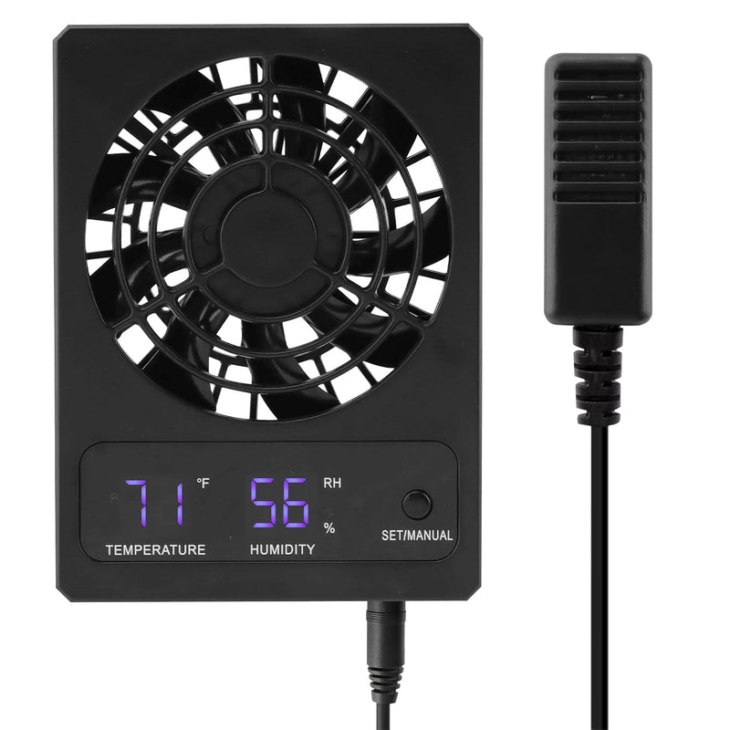 Reptile Ventilation Fan, Auto Temperature/Thermometer Control LED Digital Humidity Gauge, °C/°F Switchable Dehumidifier 