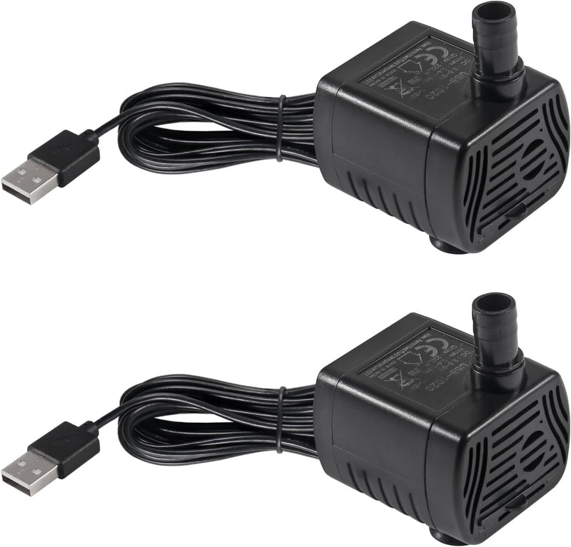 2Pcs 3W USB Mini Submersible Water Pump DC3.5V-9 Small Fountain Pump for Aquarium Fish Tank Fountain Hydroponics Water F